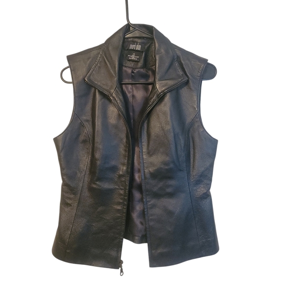 Mark Alan 100% Genuine Leather Sleeveless Lined Vest in Black, Size Medium - Picture 2 of 7
